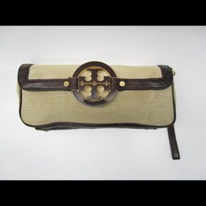 Tory Burch Monogram Wristlet with Leather Trim